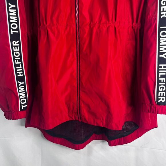 Tommy Hilfiger Logo Red Hooded Drawstring Waist Windbreaker Full Zip Size XL - Picture 5 of 13